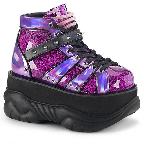 Buty Na Platformie Demonia Neptune-100 Damskie - Purple Glitter PL1948-067